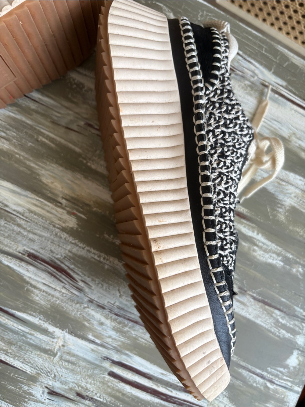 Dolce Vita Black and Cream Woven Platform Sneakers - Picture 7 of 8